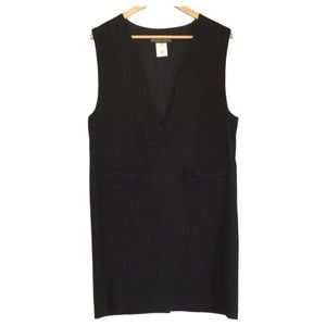 Vintage Herman Geist Wool Sleeveless Shift Dress Black Deep V-Neck Pockets 10
